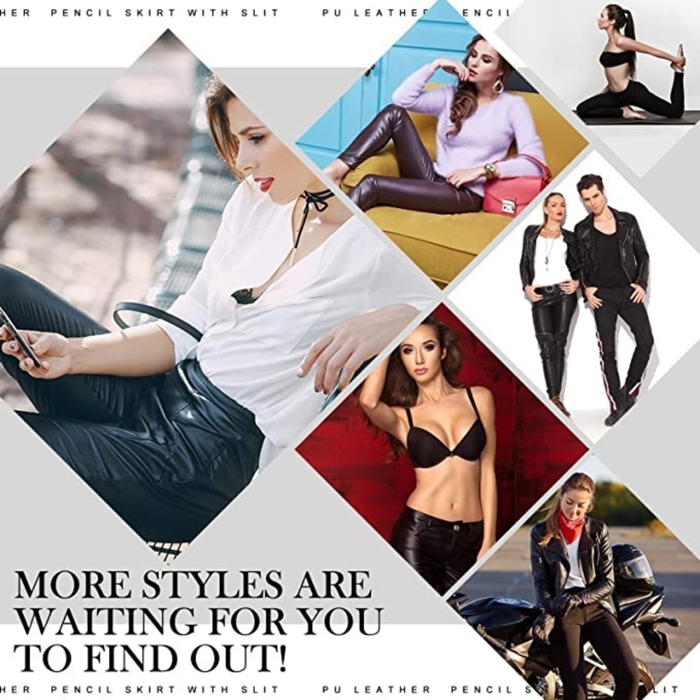 New Women's Stretchy Faux Leather Leggings Pants with Pockets Black XL - Picture 3 of 6